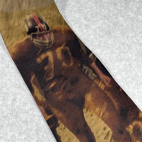 Polo Ralph Lauren Tie Mens Brown Silk Football Player Print Polo Sport Made USA - Picture 5 of 15